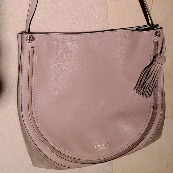 Kate Spade Pink Nude Horseshoe Leather & Suede Hobo Bucket Purse with tassel - Picture 1 of 8